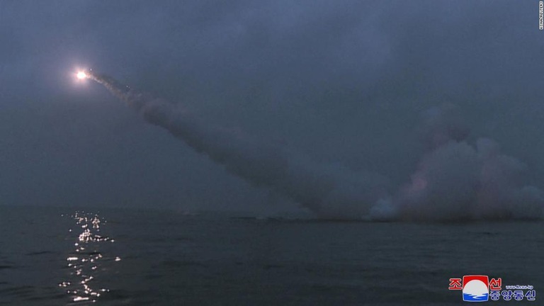 北朝鮮の国営メディアは、潜水艦から巡航ミサイル２発が発射されたと伝えた/KCNA/Reuters