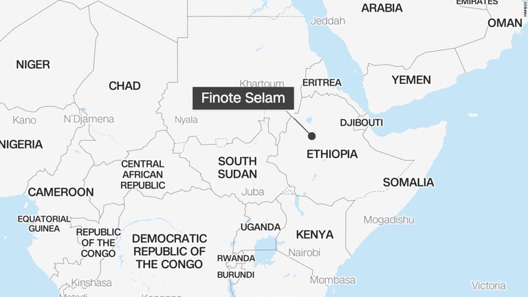 エチオピア北西部アムハラ州の町フィノテセラムで爆発が発生/Mapbox