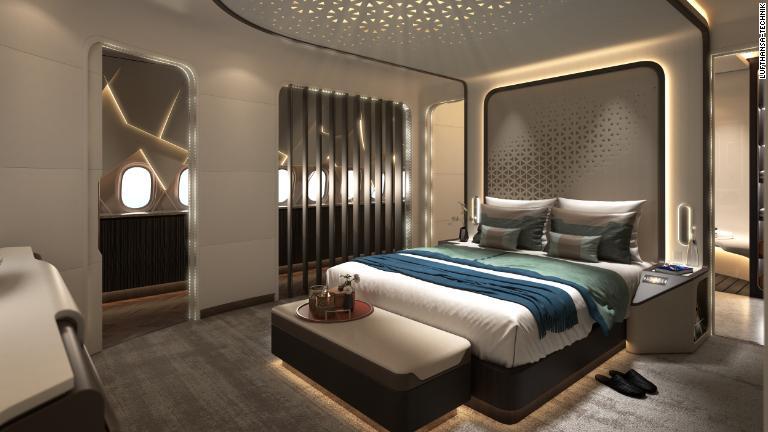 寝室にはキングサイズのベッドが完備される/Lufthansa-Technik