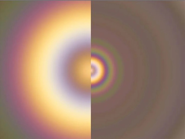 金星（左）と地球（右）の光輪現象のシミュレーション画像/C. Wilson/P. Laven/ESA